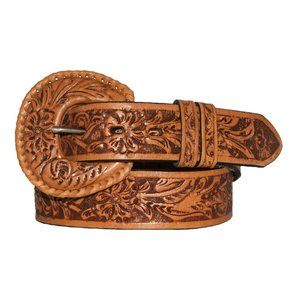 Stetson Western Belt Womens Hand Tooled Brown